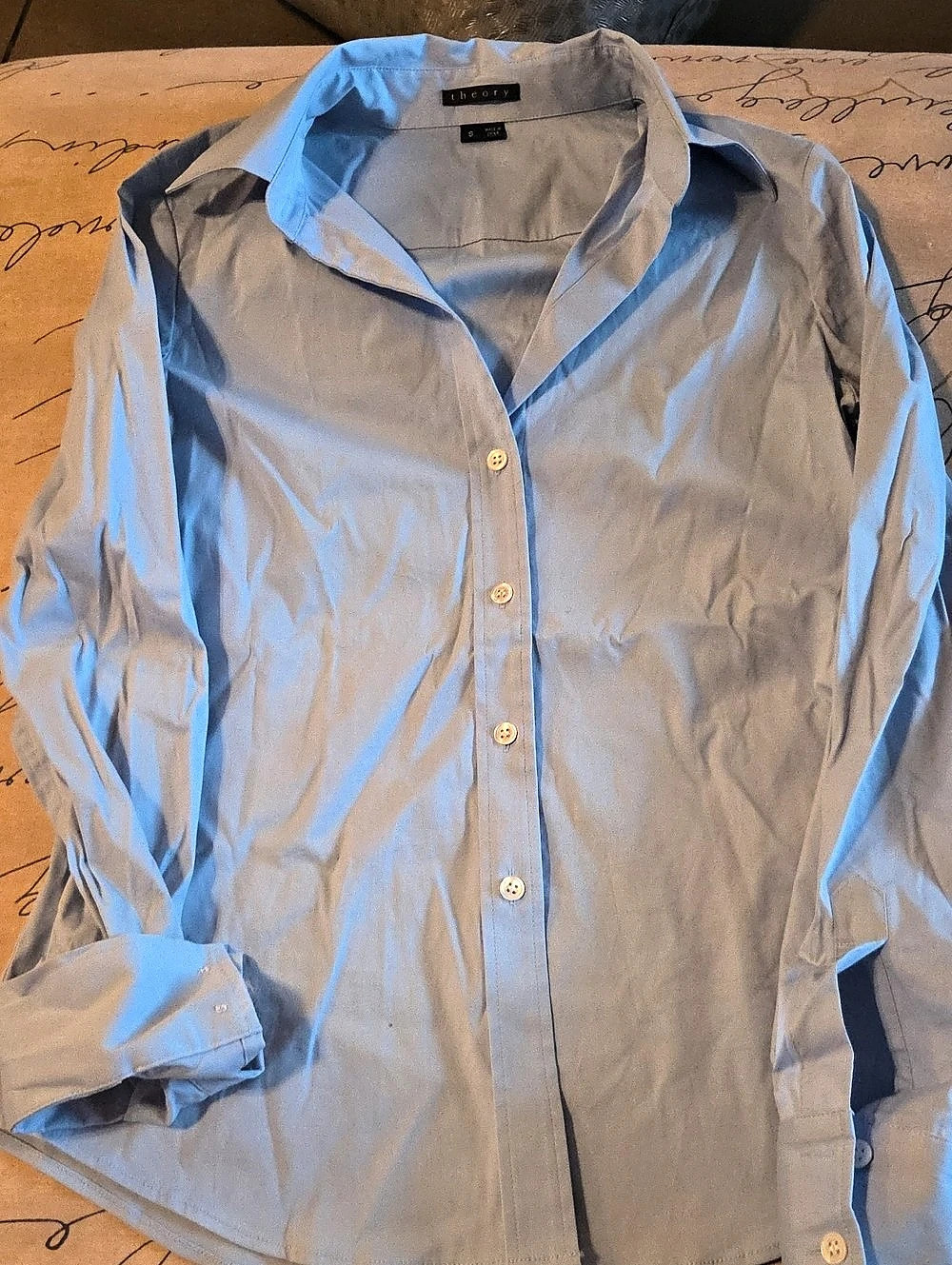 Theory Fitted Long-Sleeve Button-Up Shirt Blue Small